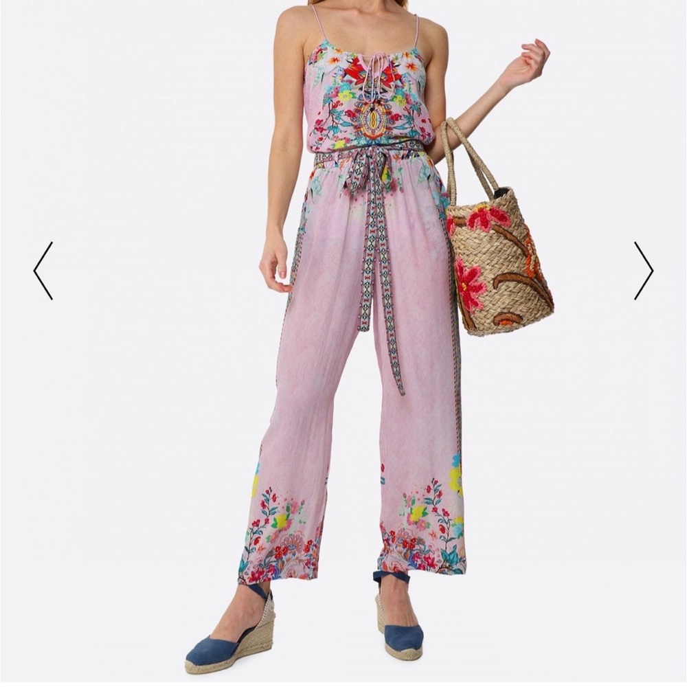 INOA Keukenhof 100% Silk Camisole Pant Set Size US Medium Luxury Floral Resort